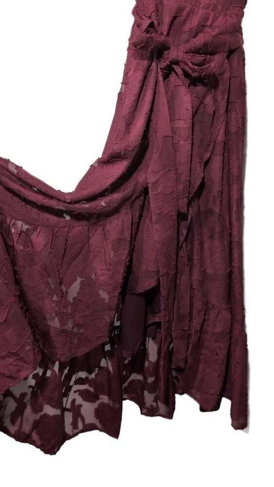 Lulus Blissfully Burgundy Jacquard Wrap Dress - Picture 5 of 5